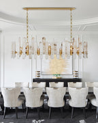 Large Alabaster Rectangular Chandelier Wide 40“ 45” with Chrome Frame for dining room