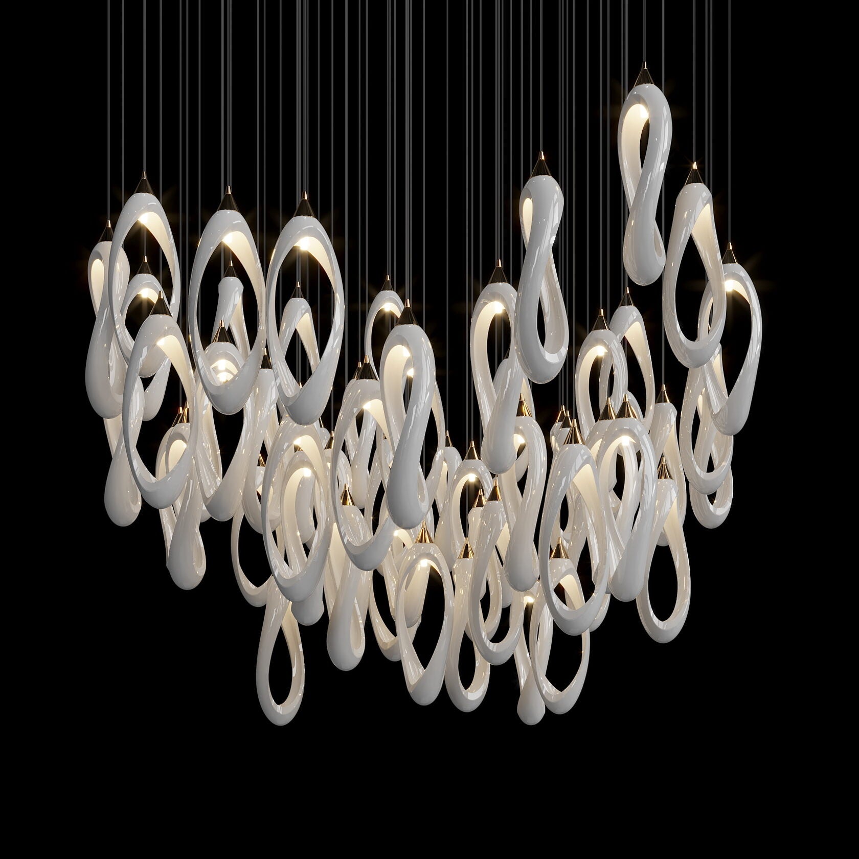 White Ribbon Loop Chandelier
