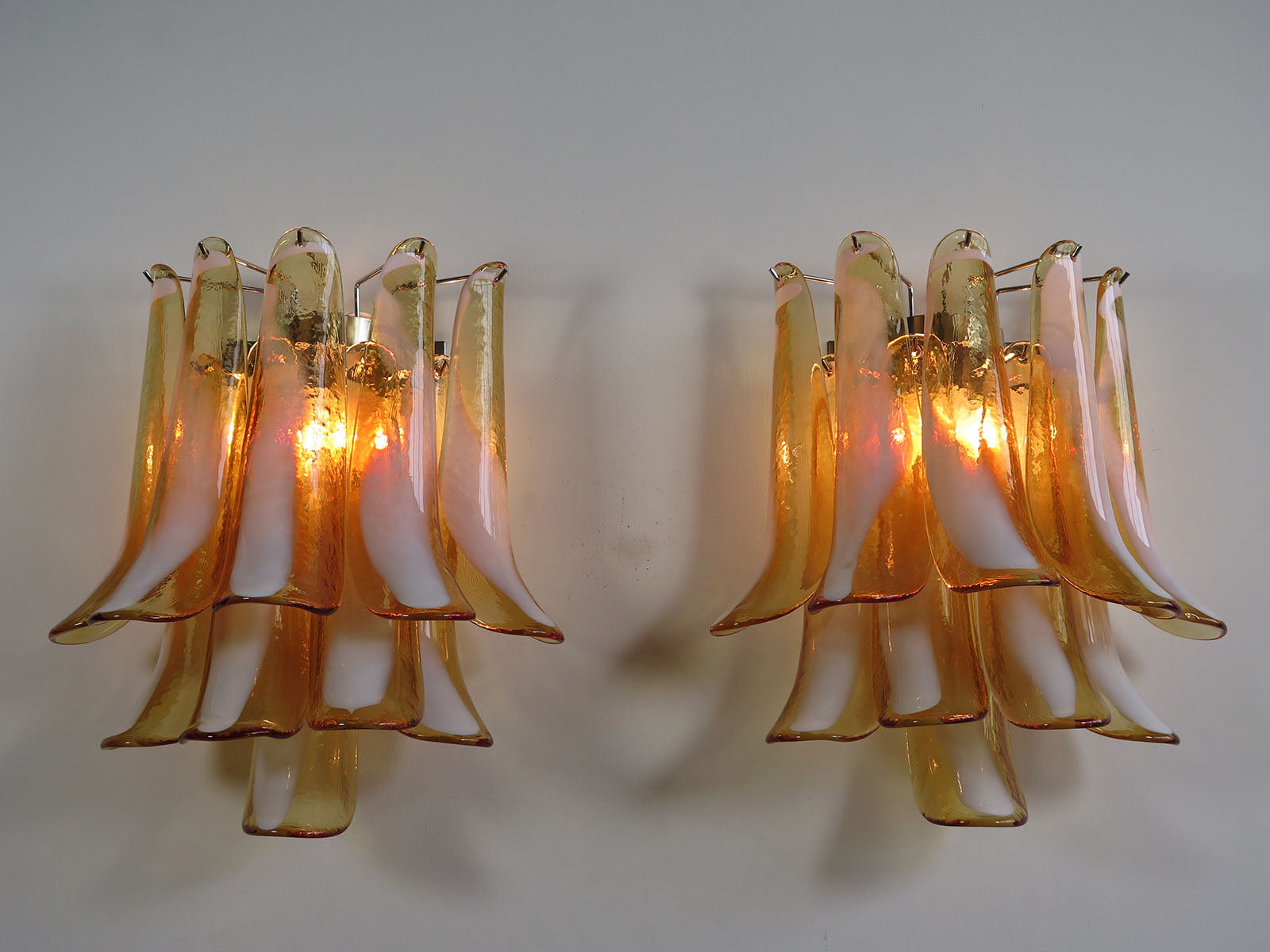 Murano Wall Lamp | 10 Caramel-Coloured Petal Glass | Set of 2