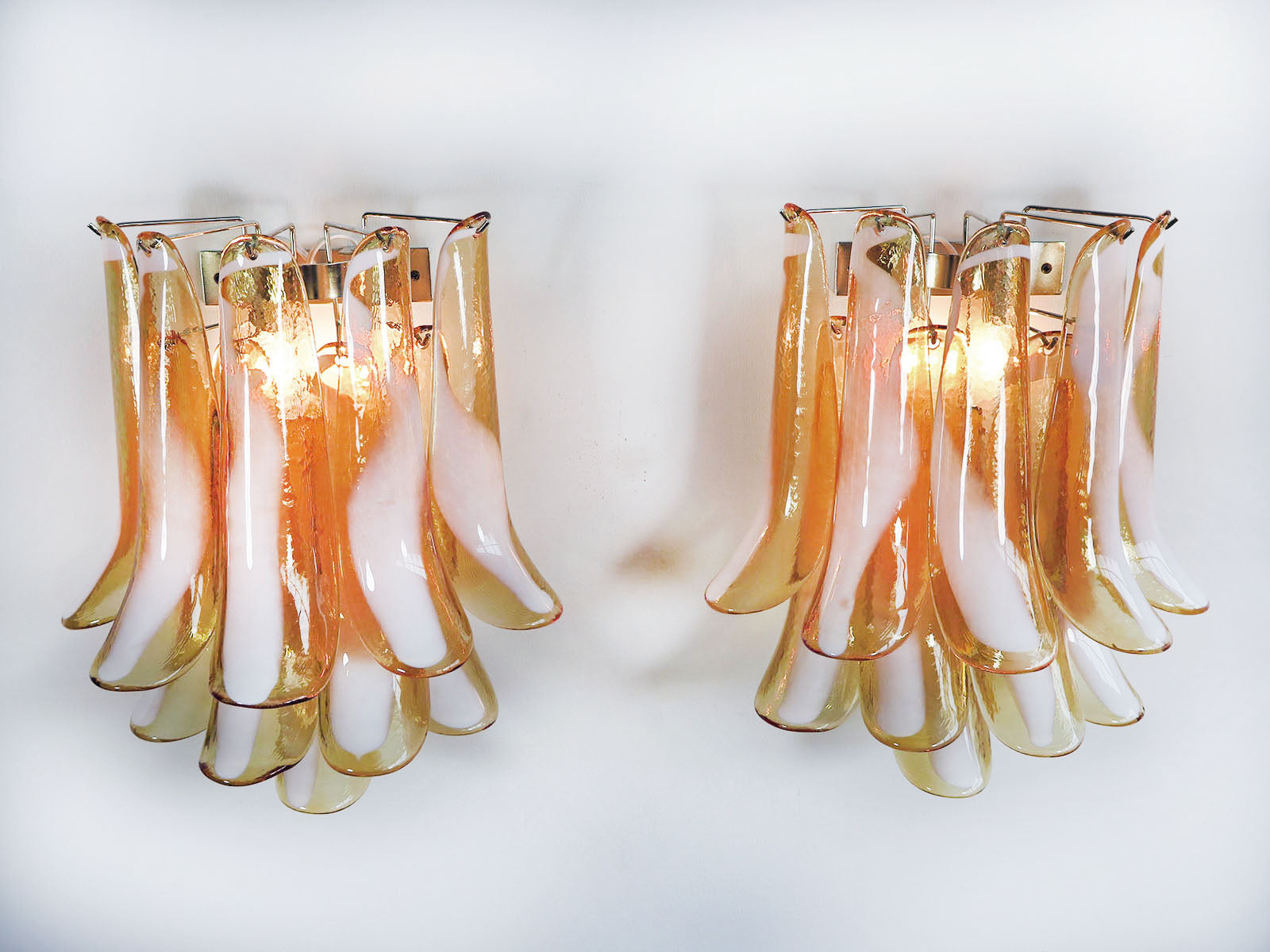 Murano Wall Lamp | 10 Caramel-Coloured Petal Glass | Set of 2
