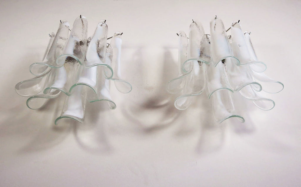 Murano Wall Lamp | 10 White Petal Glass | Set of 2