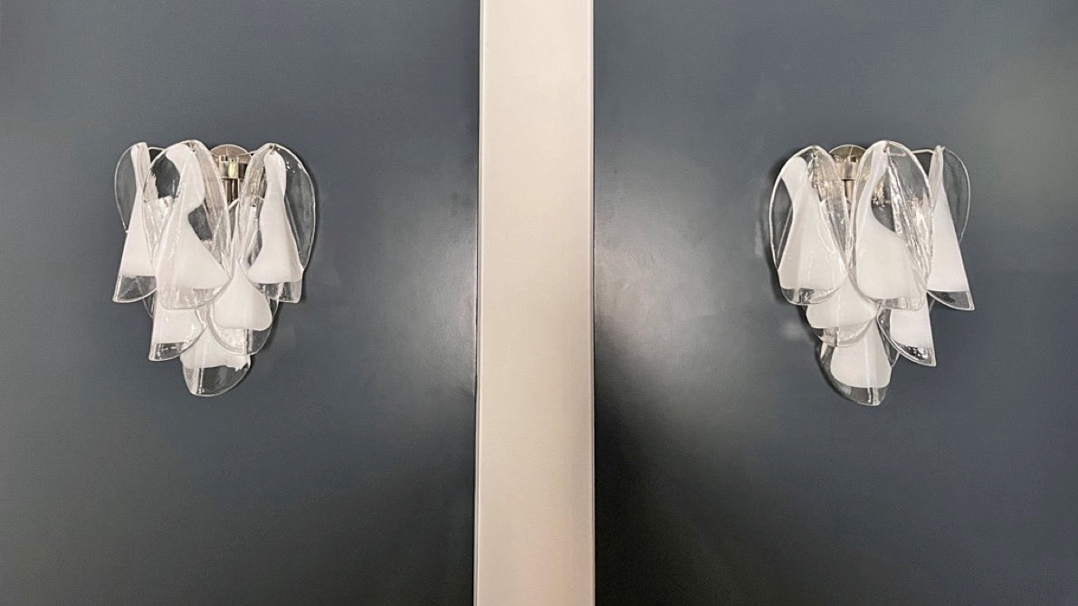 Murano Wall Lamp | 12 Clear White Rondini Glass | Set of 2