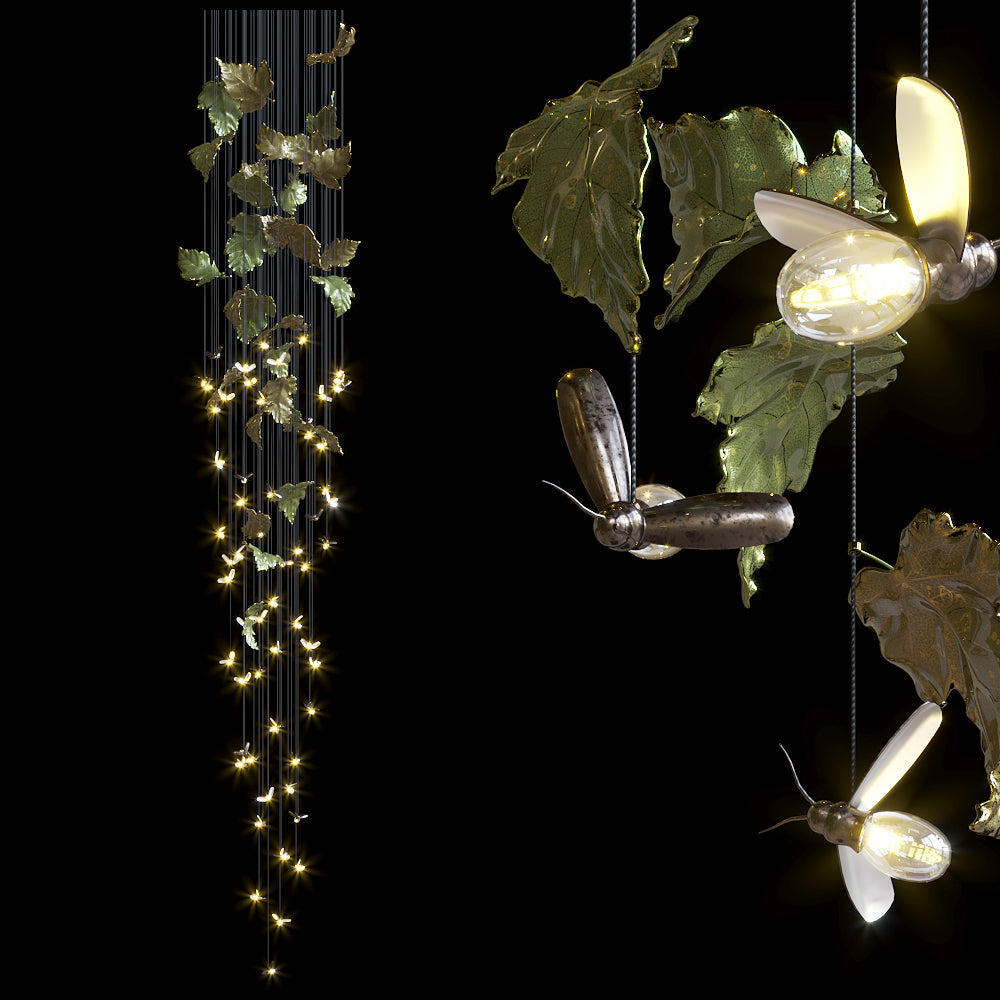Smoke Amber Flame Rain Chandelier