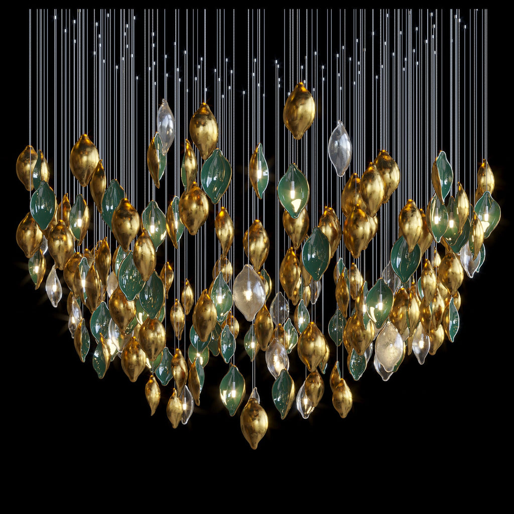 Gold Green Pod Rain Chandelier