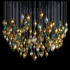 Gold Green Pod Rain Chandelier