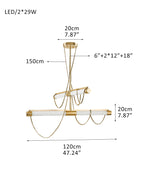 LED Tubular Alabaster Shades Ceiling Pendant Lamp 49" with long chains | Brass