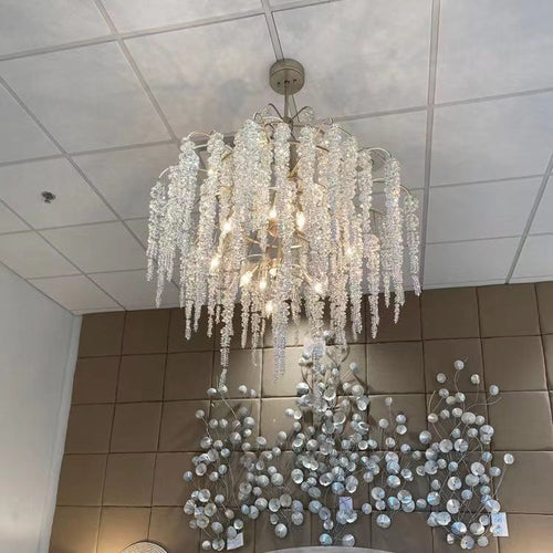 Silver Flower Branch Chandelier with Icicle Details by Bling Lighting Studio