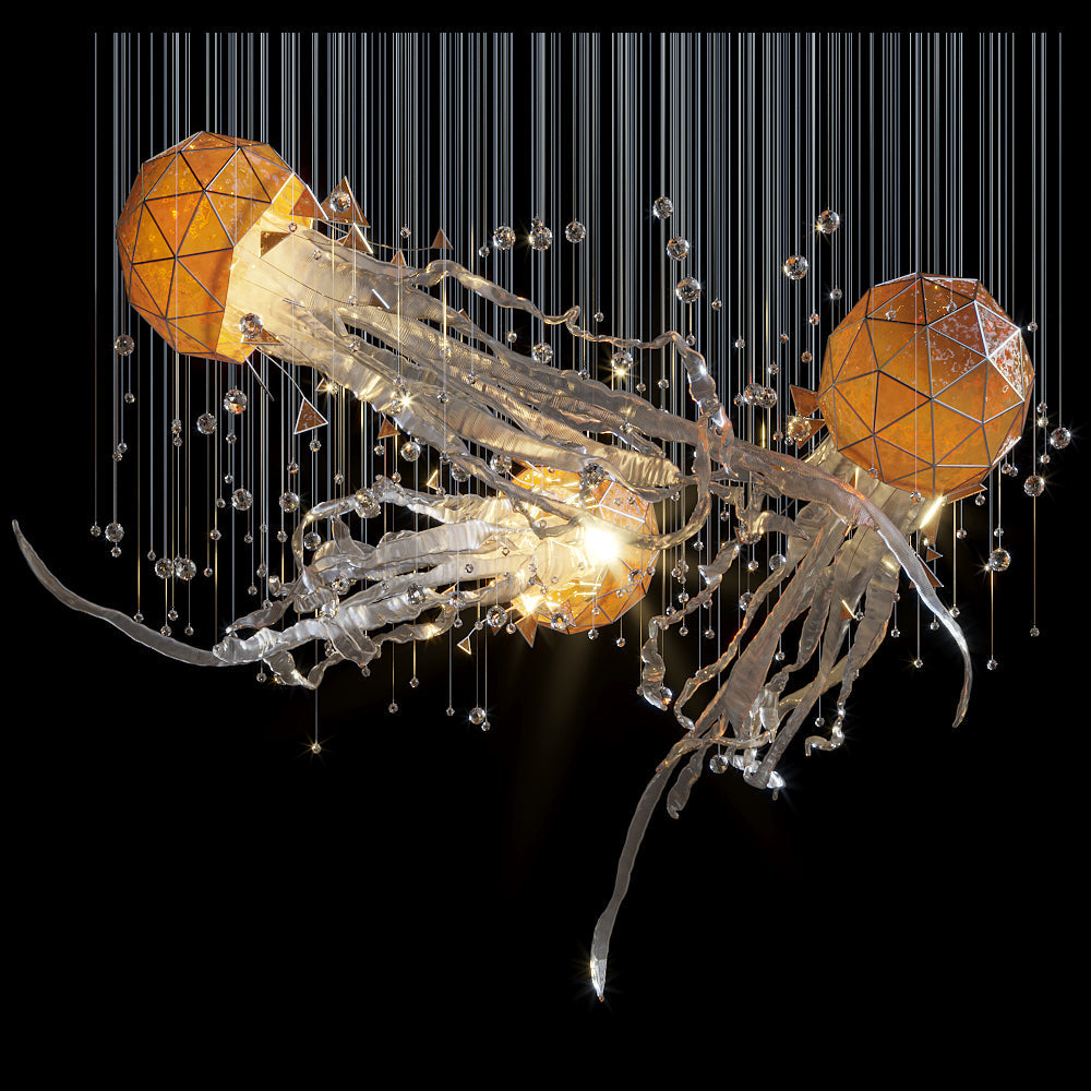 Amber Geometric Jellyfish Chandelier