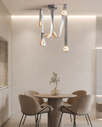 LED Mini SNAPS Module Ceiling Alabaster Pendant Light with Brown Leather Straps