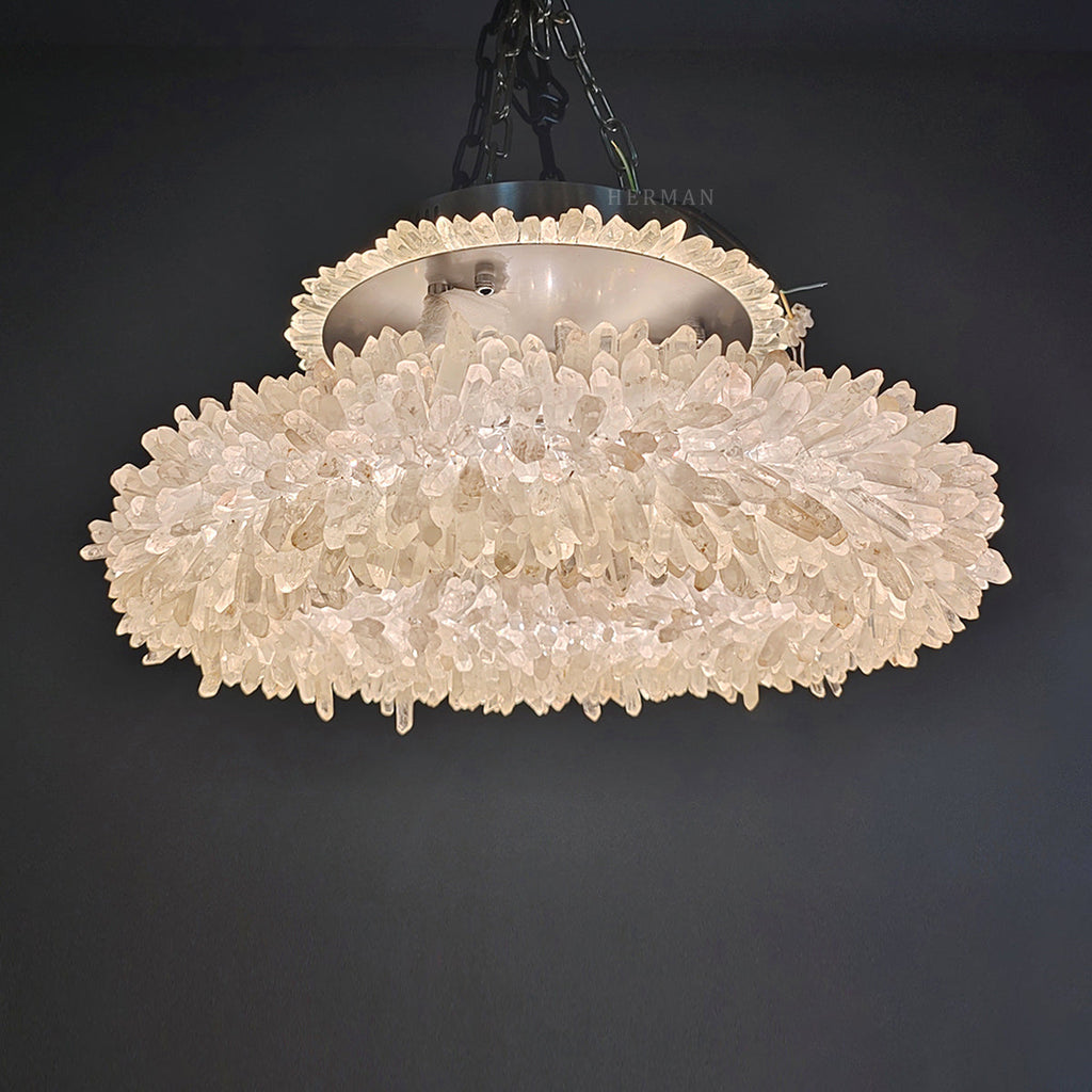 Premium 24-47 Inch Round Clear Geode Quartz Crystal Ring Pendant Light Modern Chandelier for Living Room product image