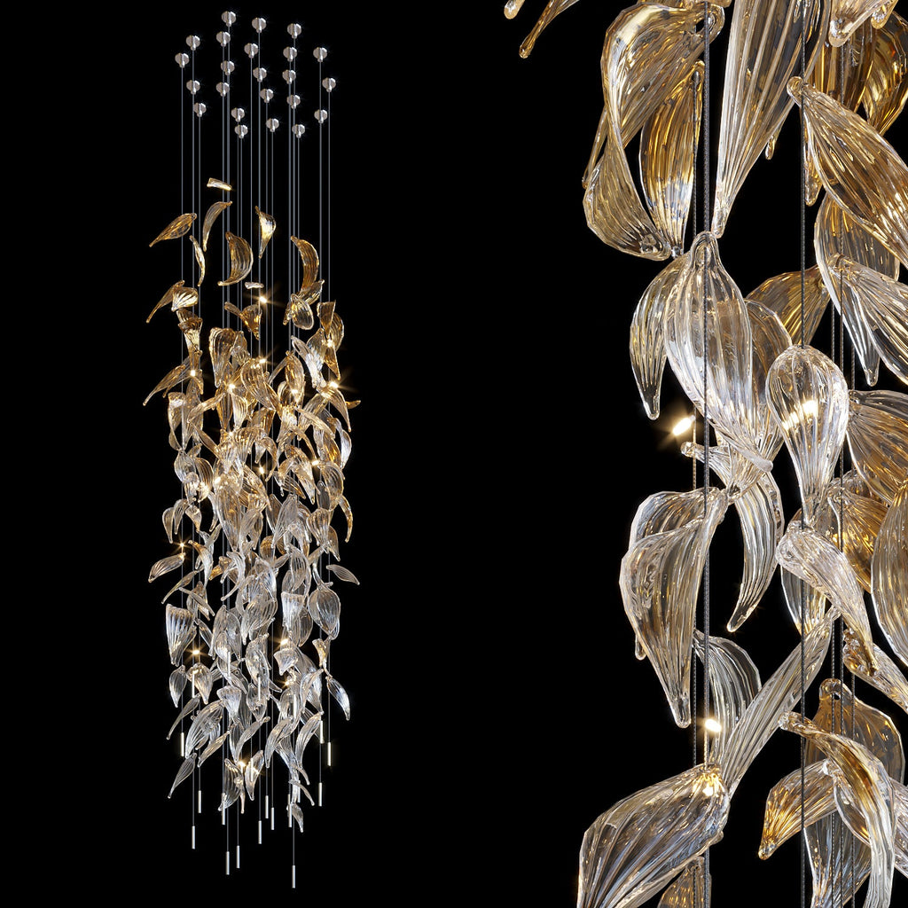 Gold Crystal Leaf Rain Chandelier