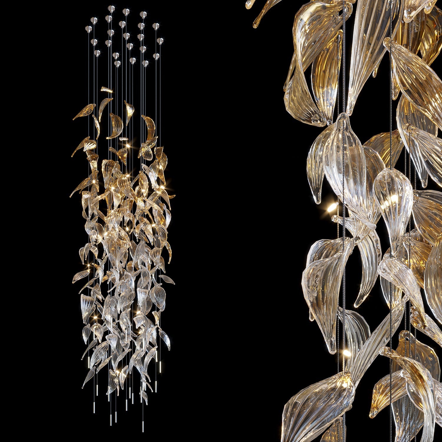 Gold Crystal Leaf Rain Chandelier