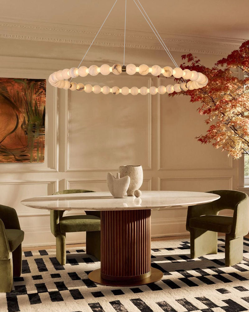 Modern Pearl Alabaster Necklace Circle Triple Chandelier with Dia 60+80+100cm by Bling Lighting Studio