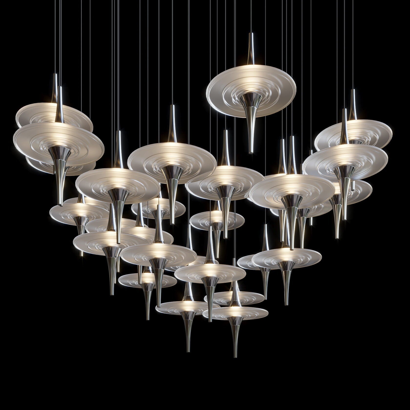 Ivory Saucer Orbit Chandelier