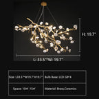 Post-Modern Art Brass and Ceramics Flower Pendant Branch Chandelier for Living/Dining Room by Bling Lighting Studio