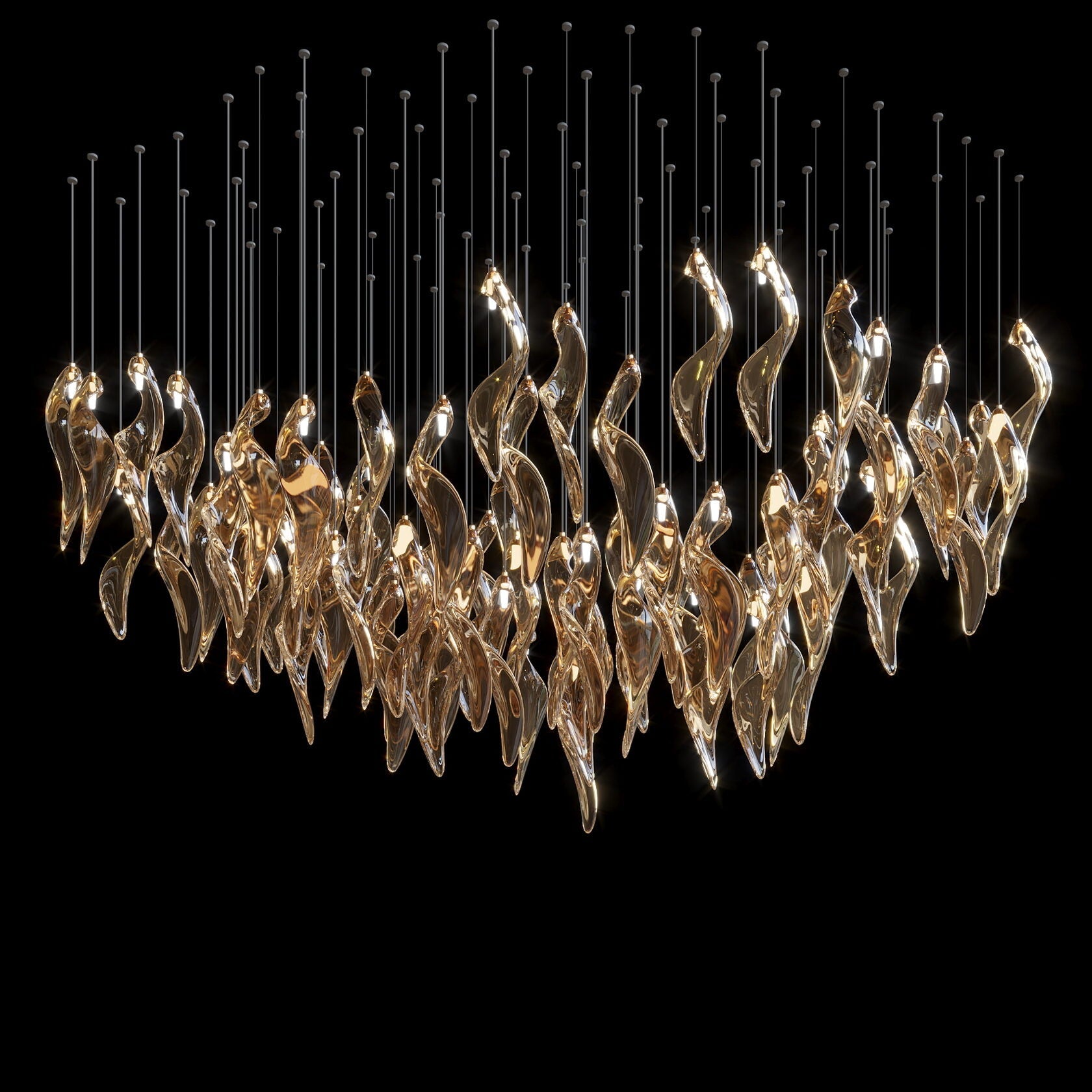 Amber Glass Flame Cascade Chandelier