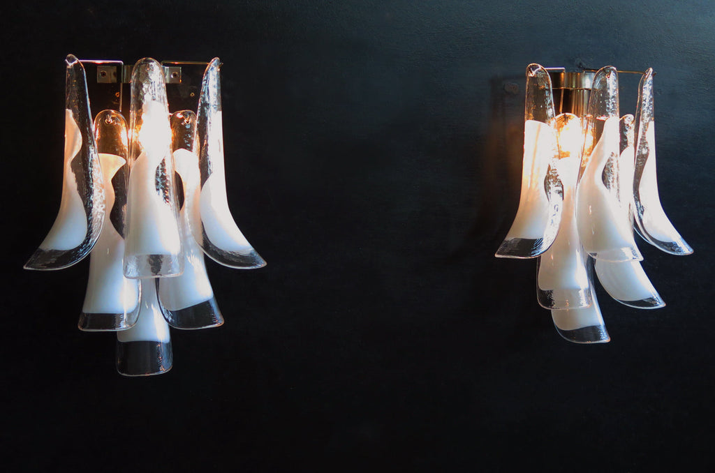 Murano Wall Lamp | 6 White Petal Glass | Set of 2