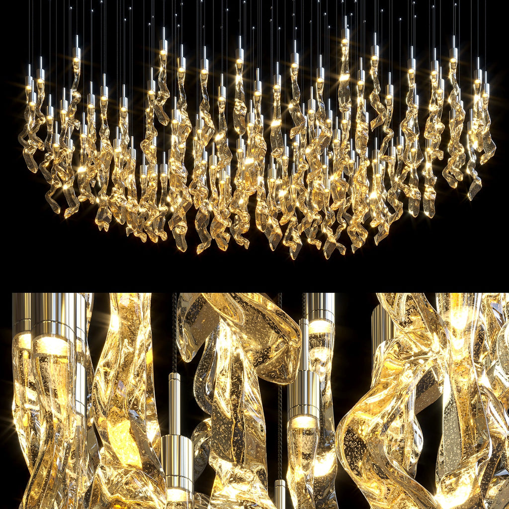 Amber Crystal Ribbon Rain Chandelier