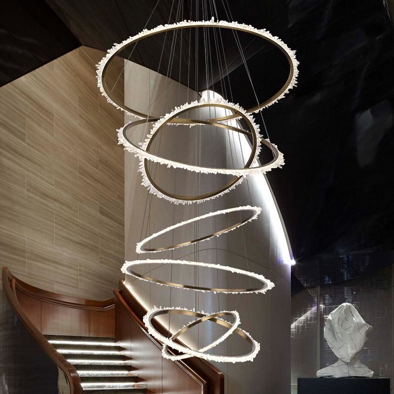 Rose Rock Crystal Multi-rings Chandelier Modern Chandelier Staircase by Bling Lighting Studio