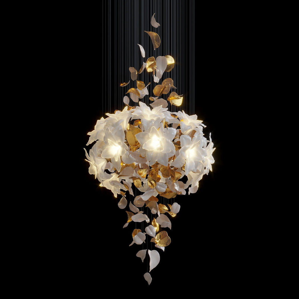 White Gold Blossom Cascade Chandelier
