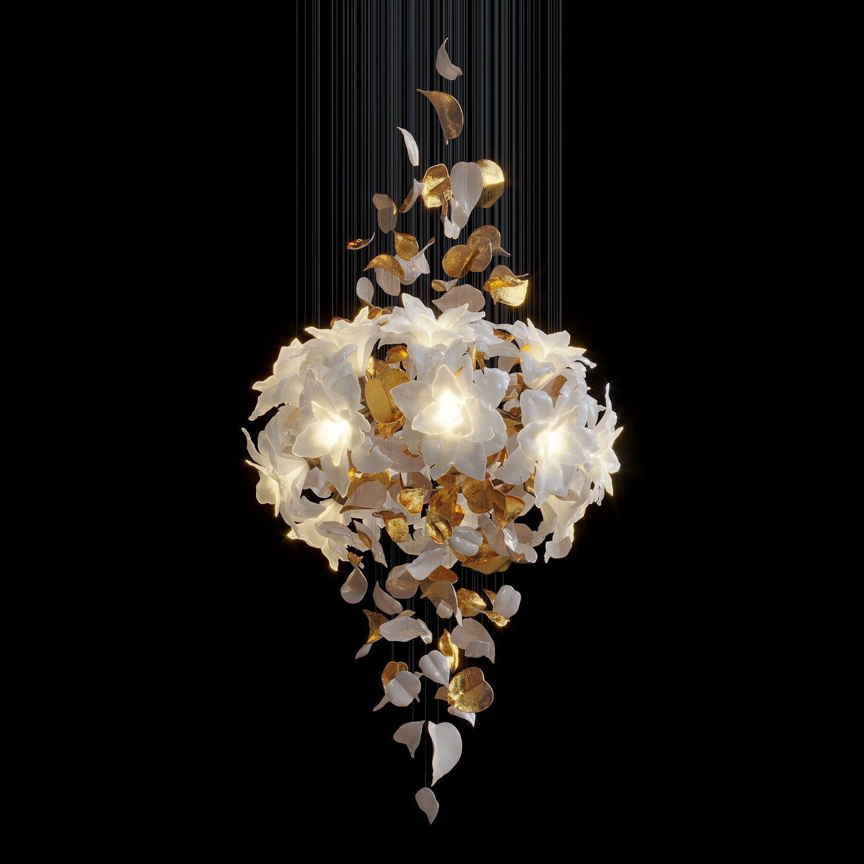 White Gold Blossom Cascade Chandelier