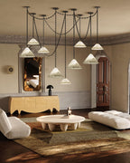 Medium 12" Conical Pendant White Alabaster Shade with Adjustable Chain for living room