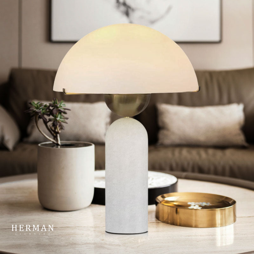 G9 Alabaster white marble table lamp Dia 12"