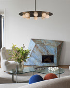Alabaster Globes LED Disc Pendant Light in Lacquered Brass/Black Stainless Frame