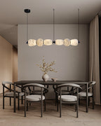 Modern Linear White Alabaster Solid Ball Thread Synthetic Shade Hanging Light for Dining