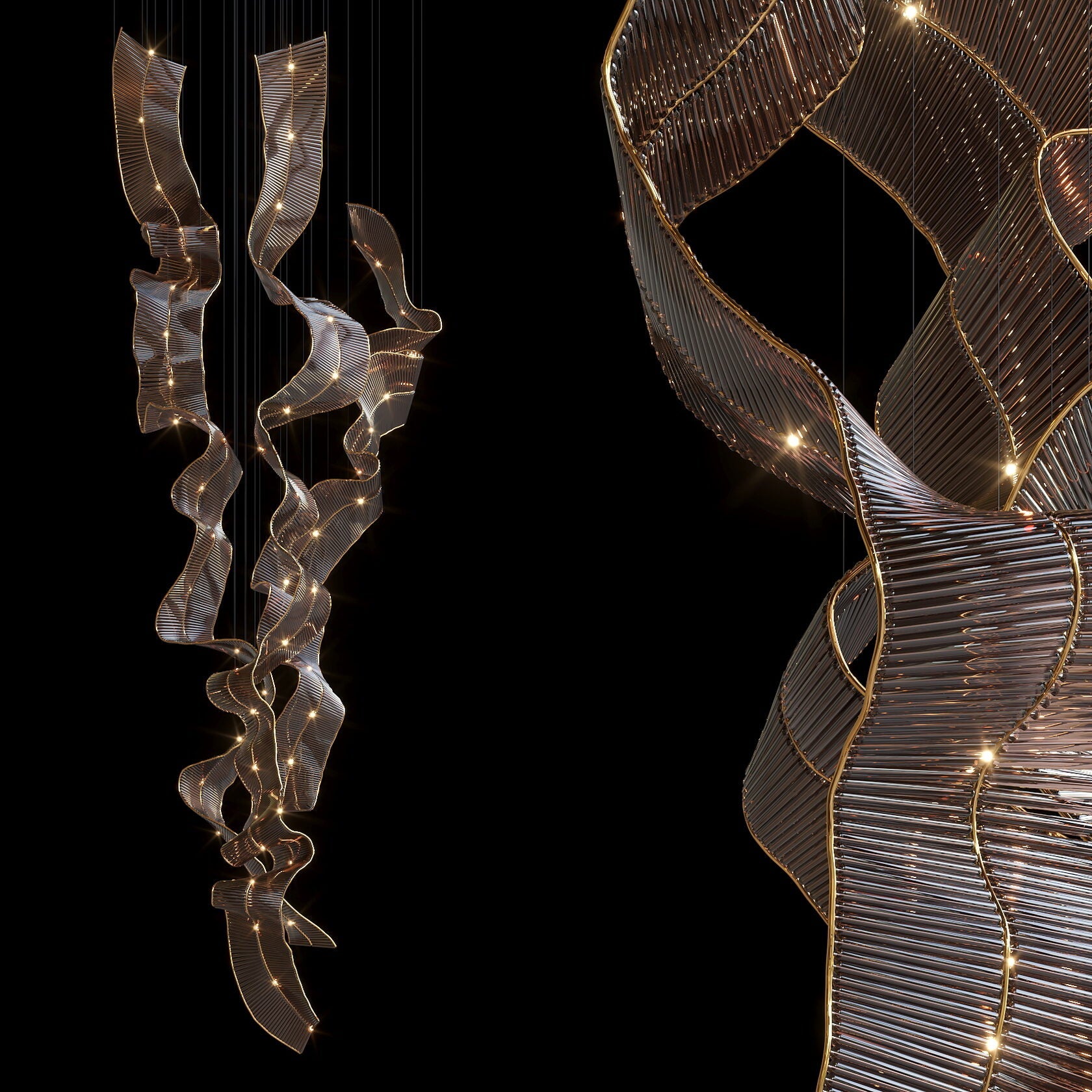 Bronze Ribbon Wave Chandelier