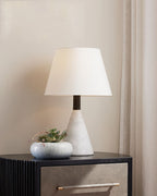 Art Design Arteriors Everly Alabaster Table Lamp Wide 15" with White Linen Fabric Lampshade