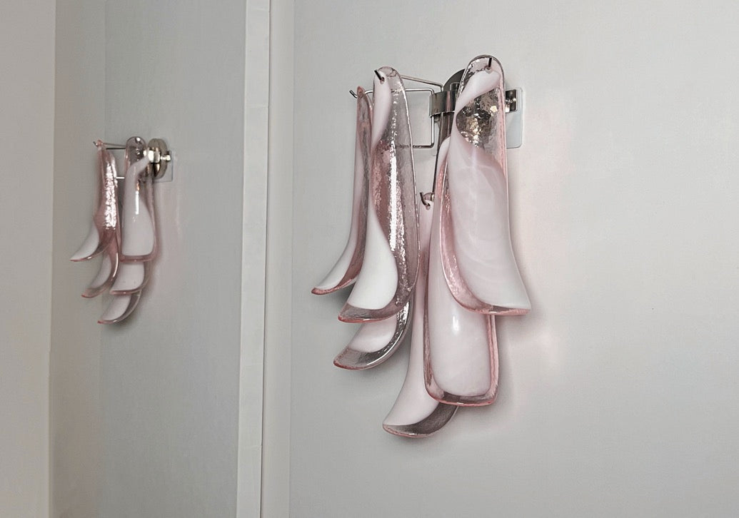 Murano Wall Lamp | 6 Pink Lattimo Petal Glass | Set of 2