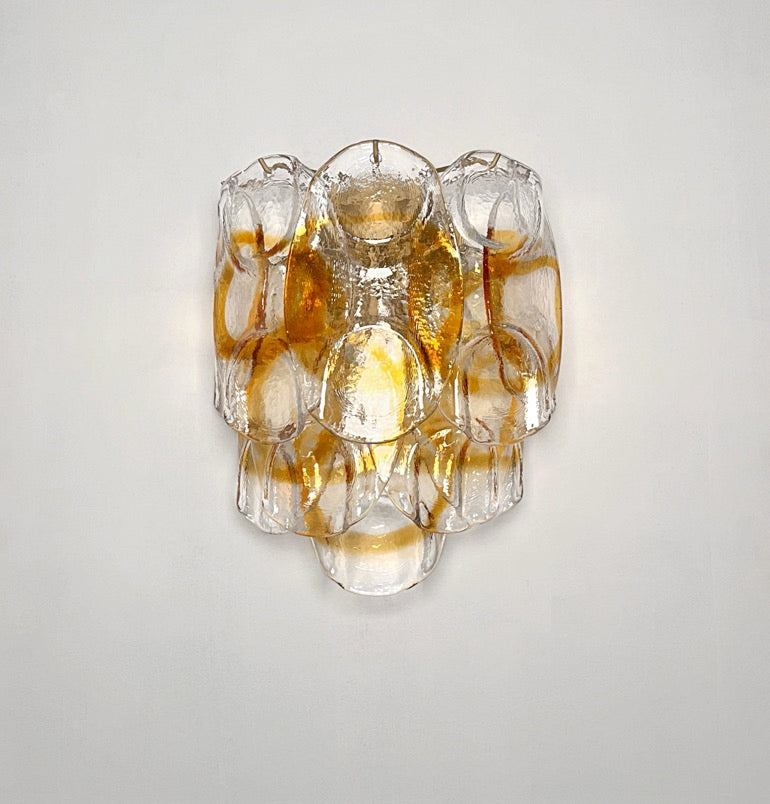 Murano Wall Lamp | 10 White Crostoli Glass | Set of 2