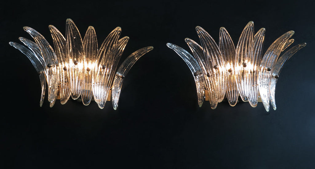Murano Wall Lamp | 9 Clear Palmette Glass | Set of 2