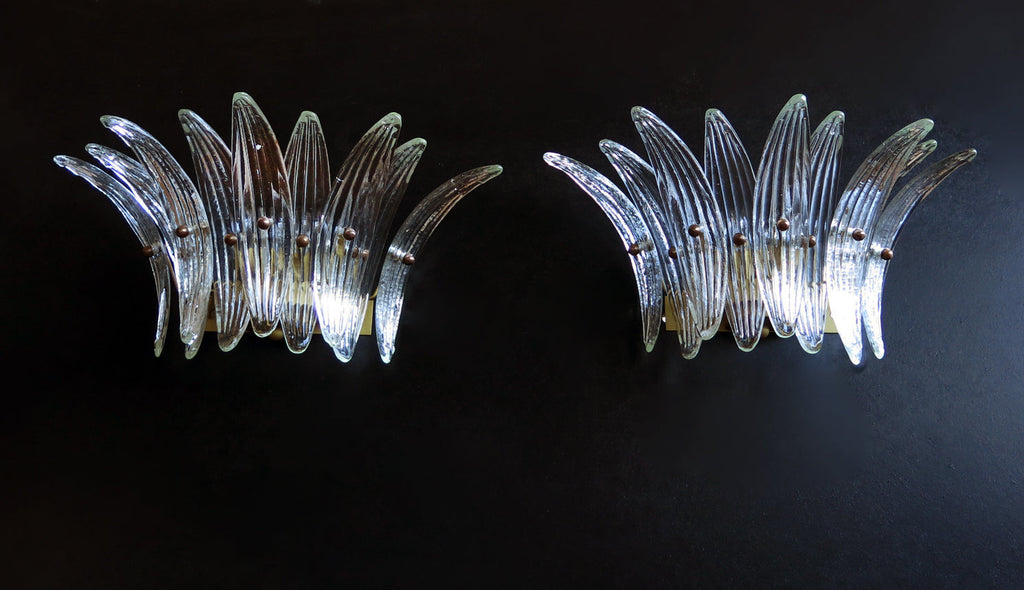 Murano Wall Lamp | 9 Clear Palmette Glass | Set of 2