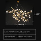 Post-Modern Art Brass and Ceramics Flower Pendant Branch Chandelier for Living/Dining Room by Bling Lighting Studio