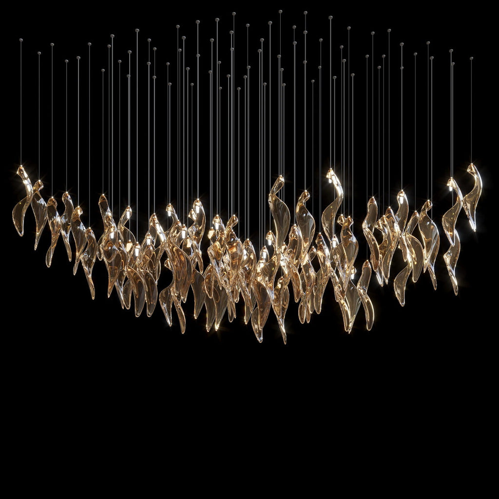 Amber Glass Flame Cascade Chandelier