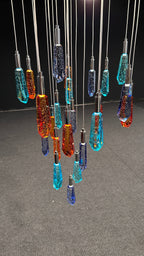 Amber Blue Crystal Rain Chandelier