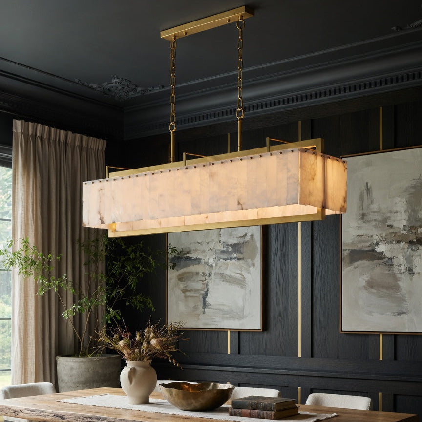 Valente Alabaster & Copper Modern Chandelier material and finish detail