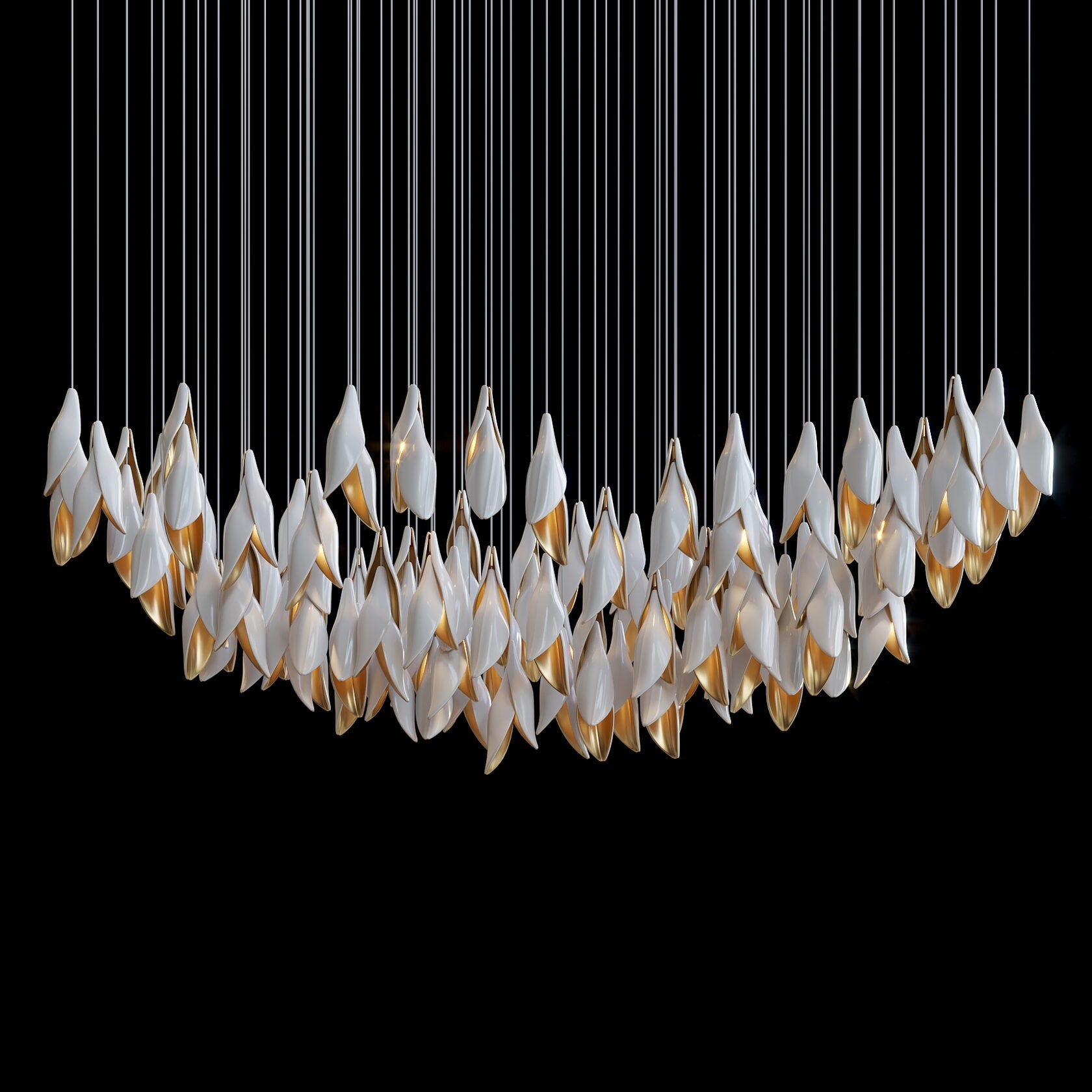 Black Gold Petal Cascade Chandelier