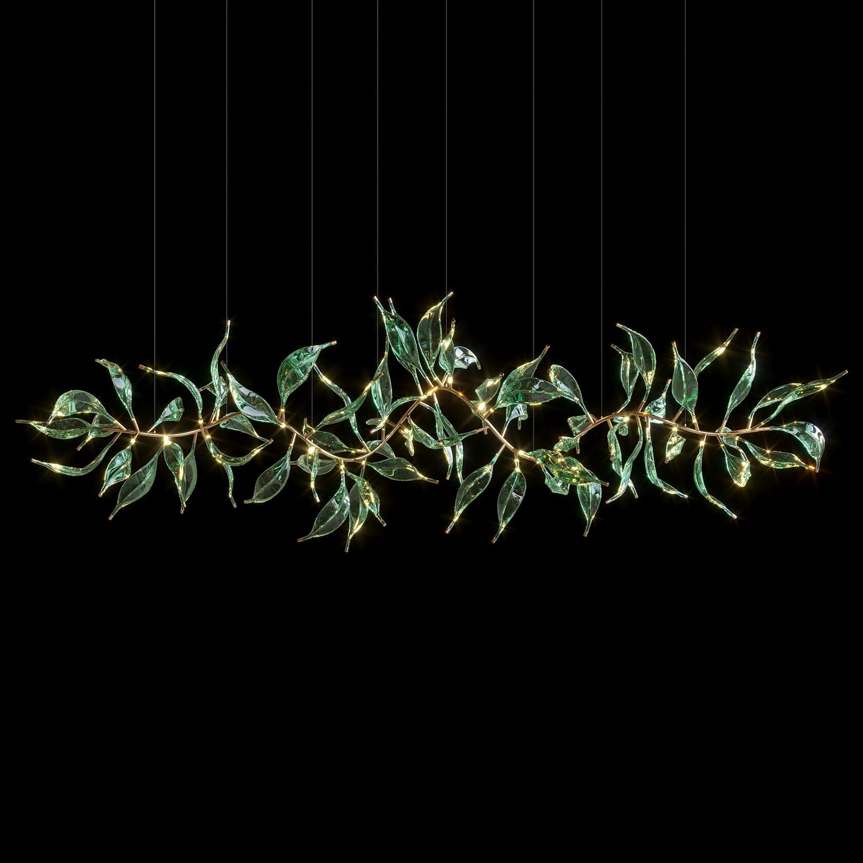 Green Glass Leaf Vine Chandelier