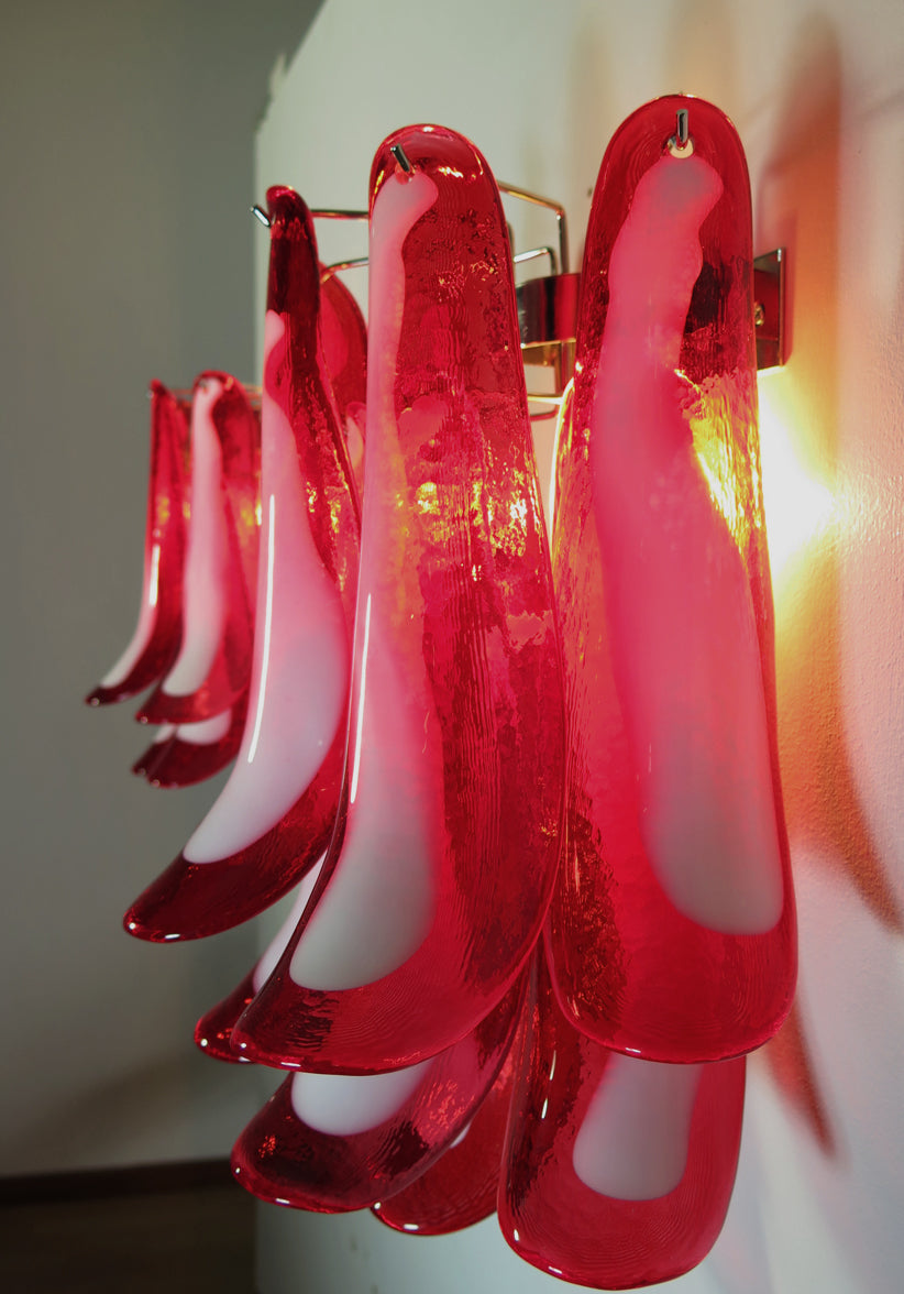 Murano Wall Lamp | 10 Red Petal Glass | Set of 2