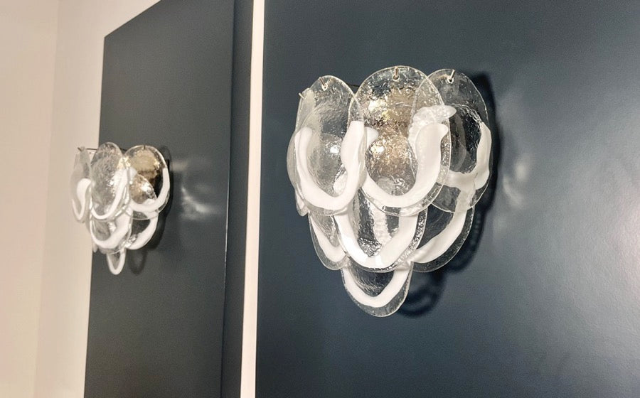 Murano Wall Lamp | 10 Clear Petal Glass | Set of 2