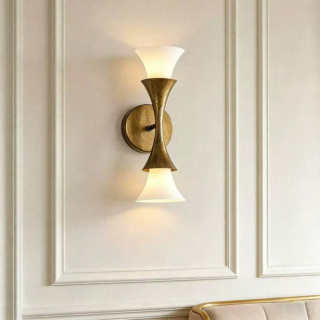 Antique Brass Double Cone Glass Wall Sconce