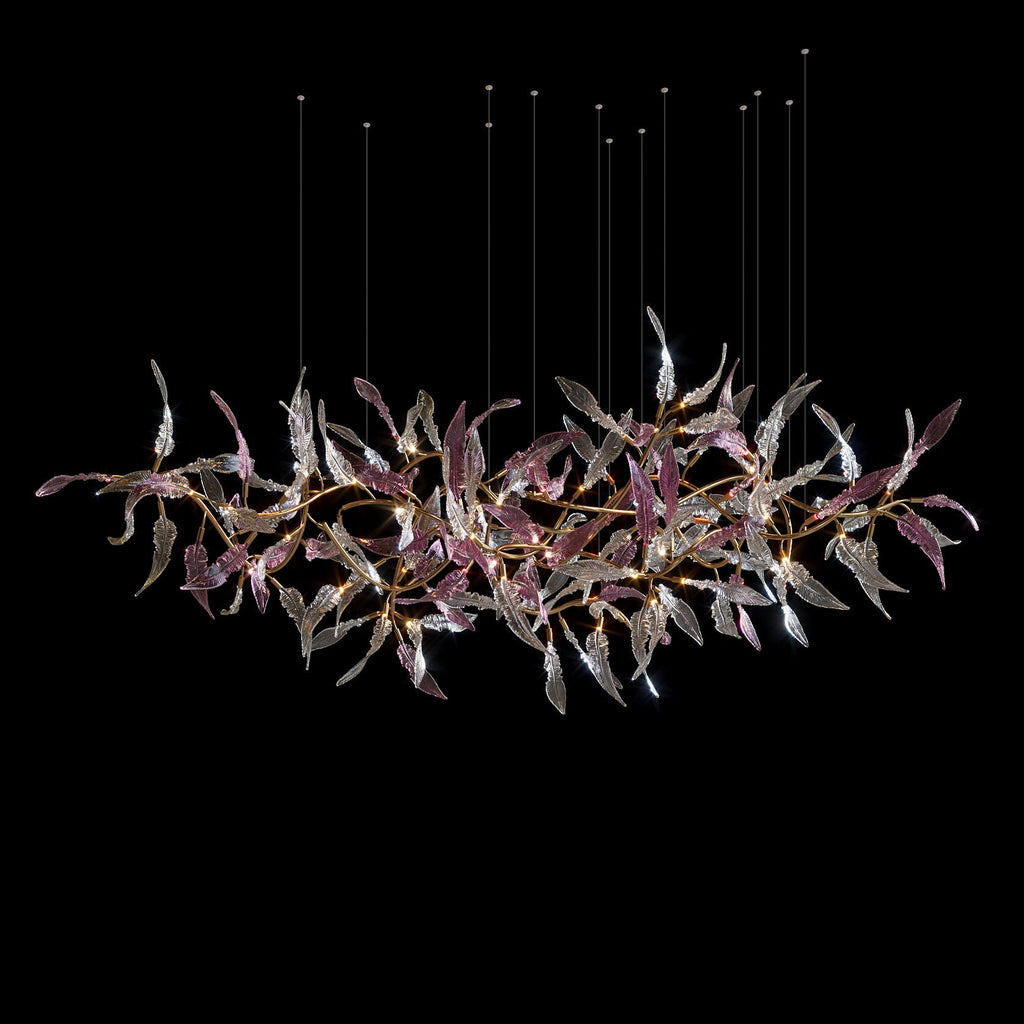 Pink Silver Leaf Vine Chandelier