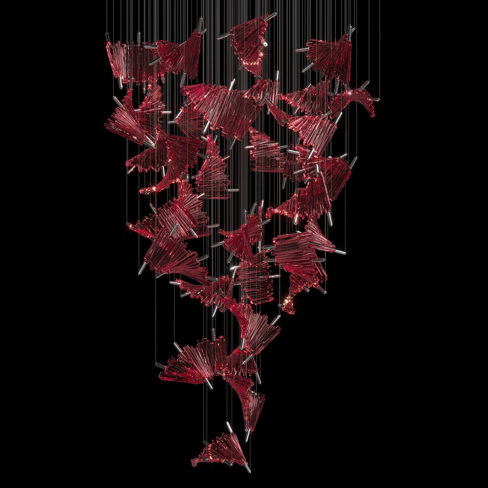 Crimson Fan Wave Chandelier
