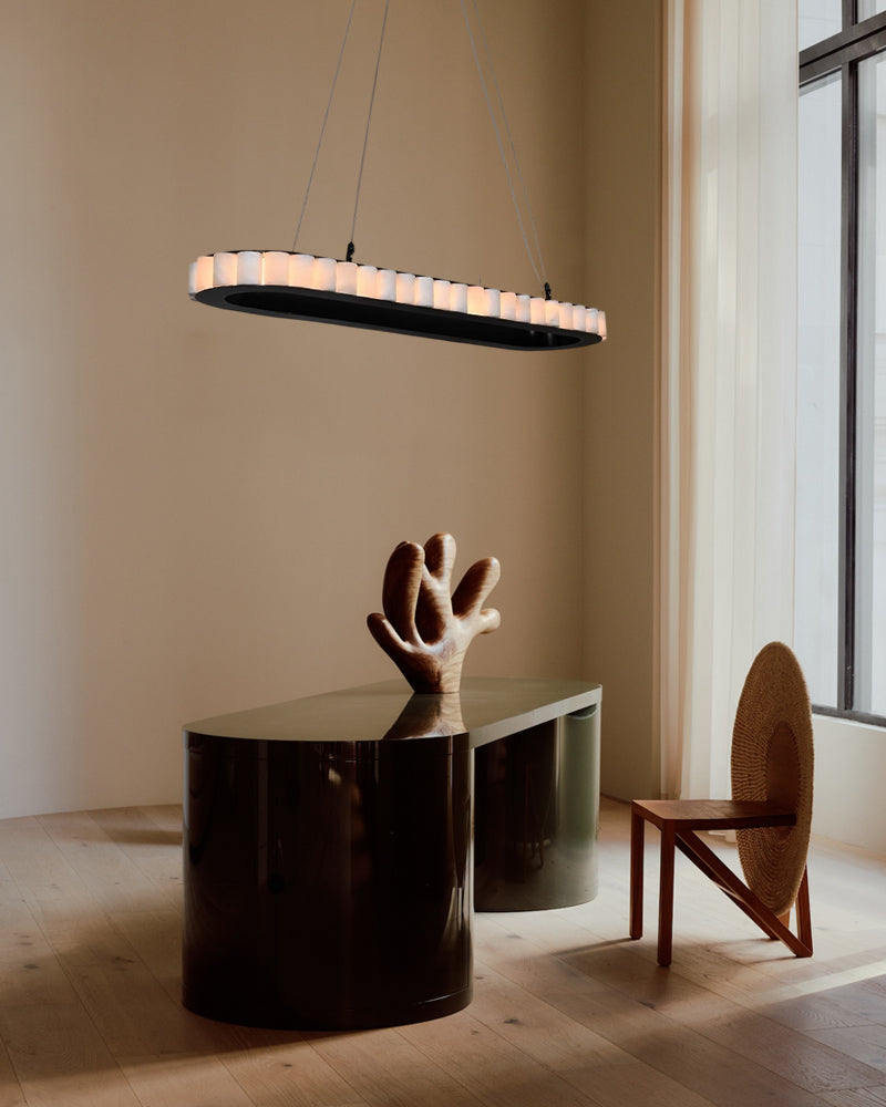 Ring Alabaster Oval Chandelier for Kitchen Island by Bling Lighting Studio