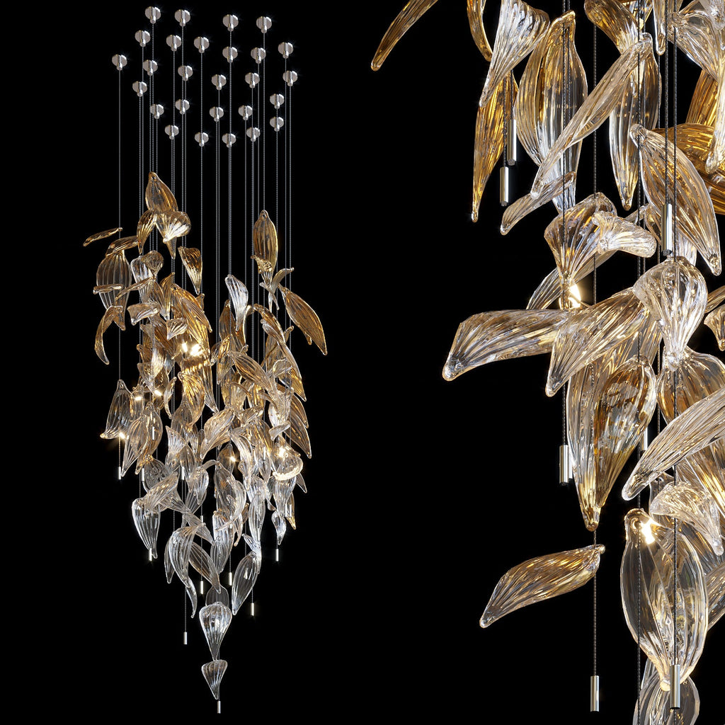 Gold Crystal Leaf Rain Chandelier