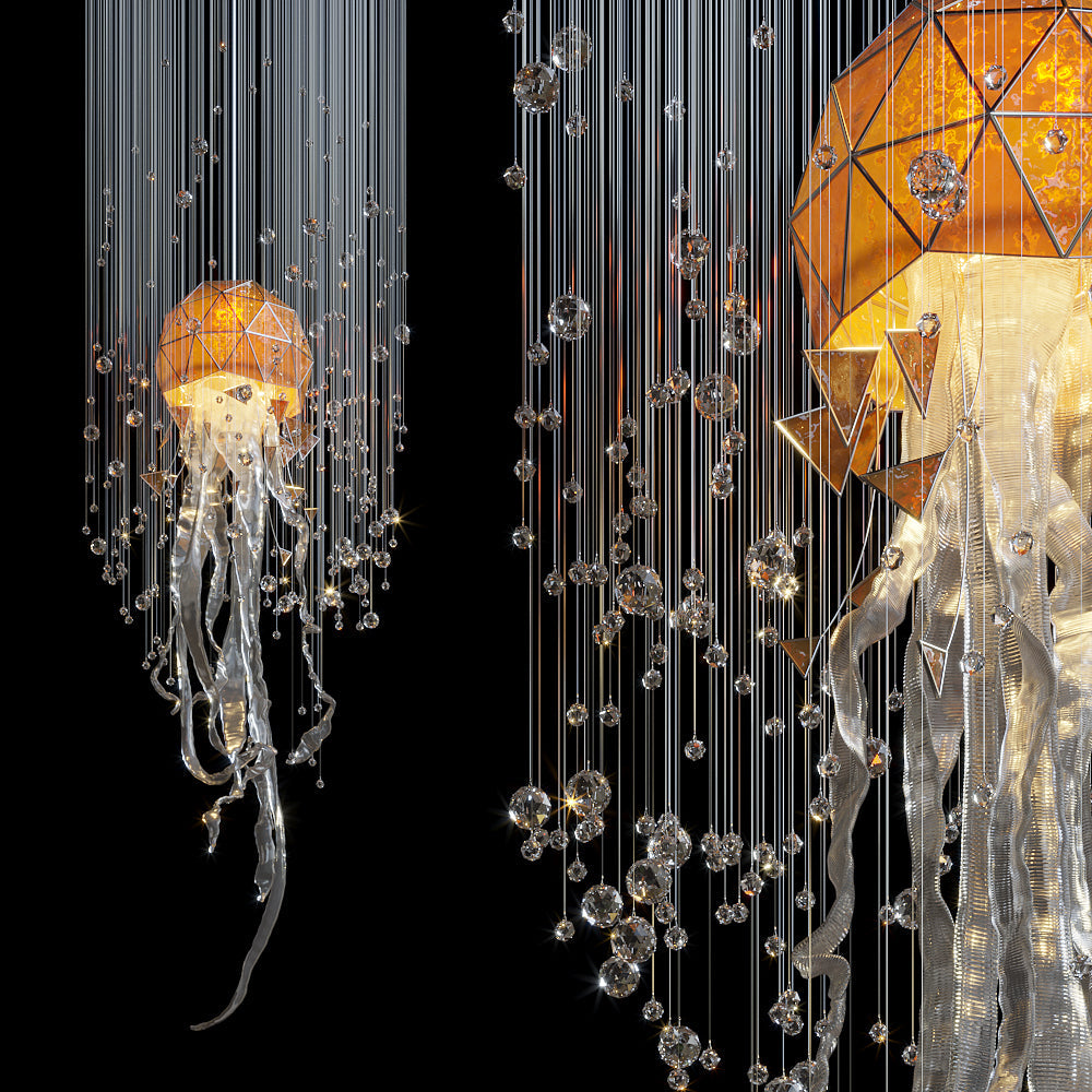 Amber Geometric Jellyfish Chandelier
