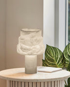 Nature Inspired Cylinder White Alabaster Short Table Lamp 8in for bedroom